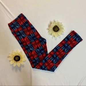 NEW Lularoe OS Red/Blue Block Print Leggings